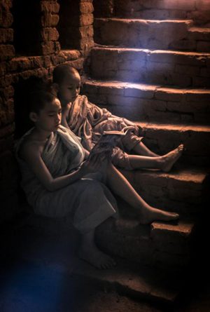 Cave Temple Monks Reading, Bagan Myanmar