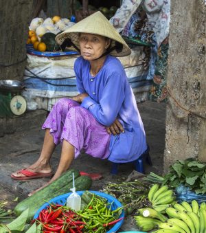 Vietnamese Women – Selling Vegetables in Farmers Market, Hanoi Vietnam