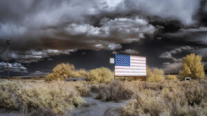Flag Billboard and Abandonded Trailers, Panaca, Nevada