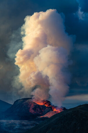 Smoke Rising from Fagradalsfjall Volcano