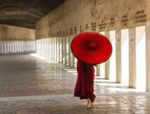 David Ruderman - Young Monk with Red Umbrella